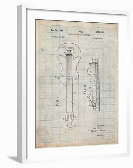 PP140- Antique Grid Parchment Gibson Les Paul Guitar Patent Poster-Cole Borders-Framed Giclee Print