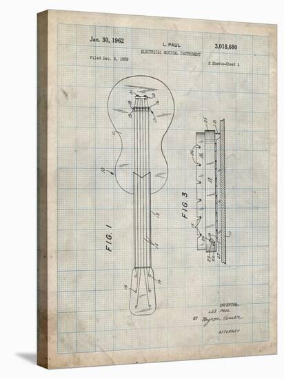 PP140- Antique Grid Parchment Gibson Les Paul Guitar Patent Poster-Cole Borders-Stretched Canvas