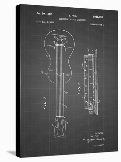 PP140- Black Grid Gibson Les Paul Guitar Patent Poster-Cole Borders-Stretched Canvas