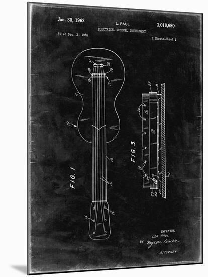 PP140- Black Grunge Gibson Les Paul Guitar Patent Poster-Cole Borders-Mounted Giclee Print