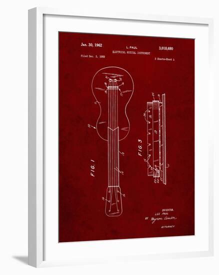 PP140- Burgundy Gibson Les Paul Guitar Patent Poster-Cole Borders-Framed Giclee Print