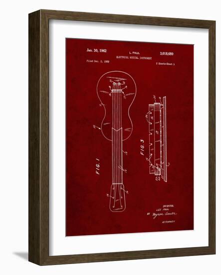 PP140- Burgundy Gibson Les Paul Guitar Patent Poster-Cole Borders-Framed Giclee Print