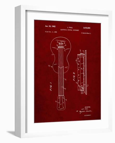 PP140- Burgundy Gibson Les Paul Guitar Patent Poster-Cole Borders-Framed Giclee Print