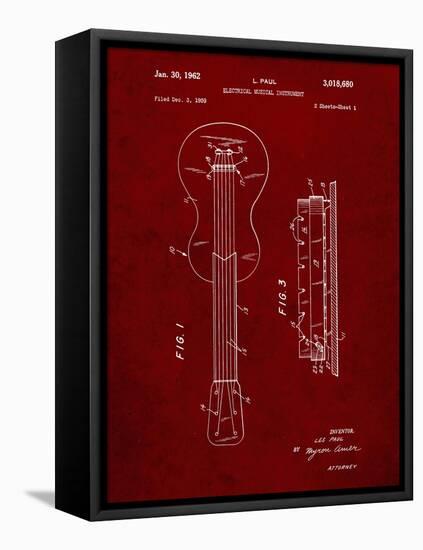 PP140- Burgundy Gibson Les Paul Guitar Patent Poster-Cole Borders-Framed Stretched Canvas