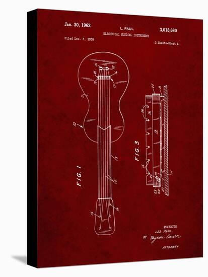 PP140- Burgundy Gibson Les Paul Guitar Patent Poster-Cole Borders-Stretched Canvas