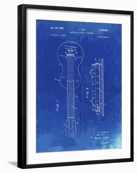 PP140- Faded Blueprint Gibson Les Paul Guitar Patent Poster-Cole Borders-Framed Giclee Print