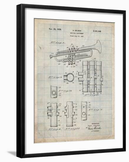 PP141- Antique Grid Parchment Selmer 1939 Trumpet Patent Poster-Cole Borders-Framed Giclee Print