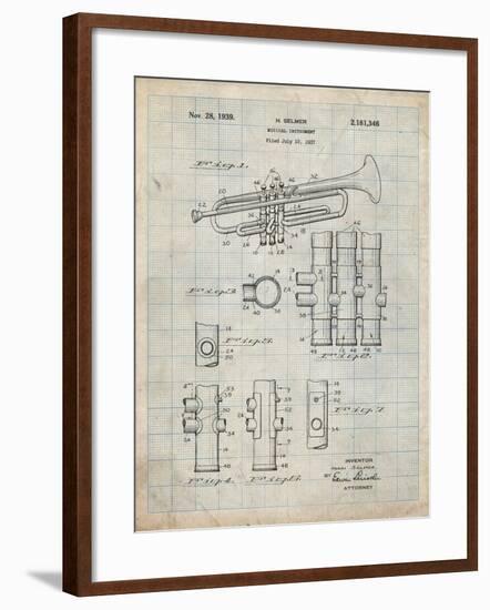 PP141- Antique Grid Parchment Selmer 1939 Trumpet Patent Poster-Cole Borders-Framed Giclee Print