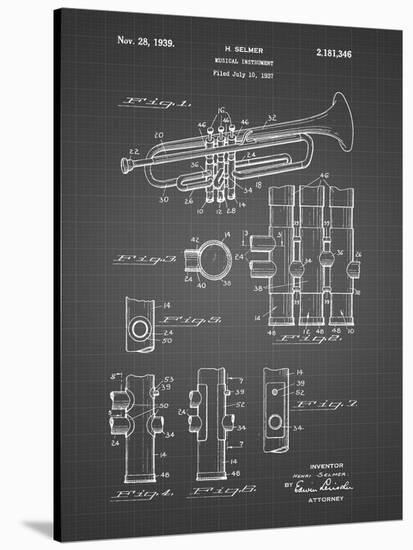 PP141- Black Grid Selmer 1939 Trumpet Patent Poster-Cole Borders-Stretched Canvas