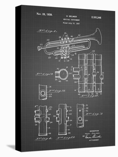 PP141- Black Grid Selmer 1939 Trumpet Patent Poster-Cole Borders-Stretched Canvas