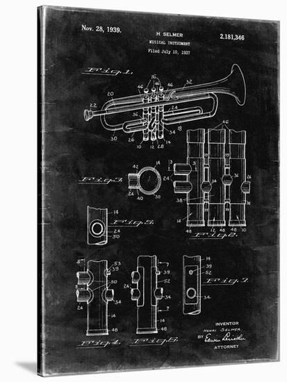 PP141- Black Grunge Selmer 1939 Trumpet Patent Poster-Cole Borders-Stretched Canvas