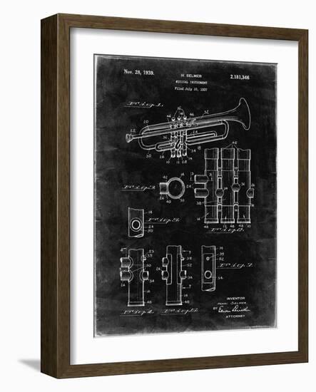 PP141- Black Grunge Selmer 1939 Trumpet Patent Poster-Cole Borders-Framed Giclee Print