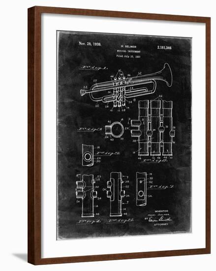 PP141- Black Grunge Selmer 1939 Trumpet Patent Poster-Cole Borders-Framed Giclee Print