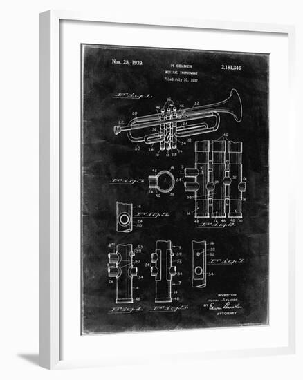 PP141- Black Grunge Selmer 1939 Trumpet Patent Poster-Cole Borders-Framed Giclee Print