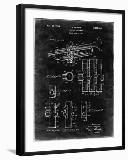 PP141- Black Grunge Selmer 1939 Trumpet Patent Poster-Cole Borders-Framed Giclee Print