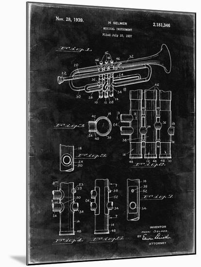 PP141- Black Grunge Selmer 1939 Trumpet Patent Poster-Cole Borders-Mounted Giclee Print