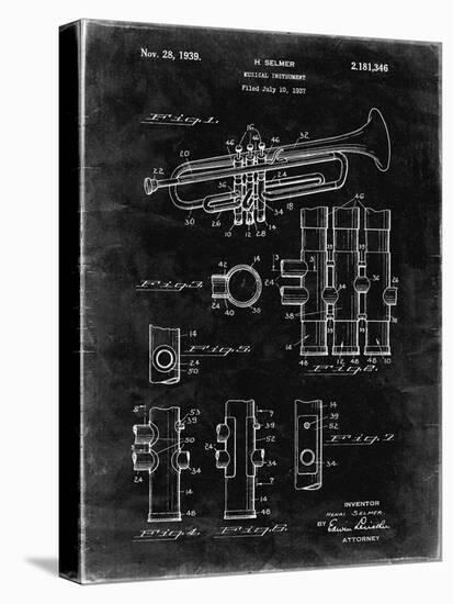 PP141- Black Grunge Selmer 1939 Trumpet Patent Poster-Cole Borders-Stretched Canvas