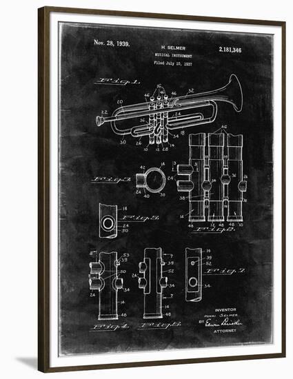 PP141- Black Grunge Selmer 1939 Trumpet Patent Poster-Cole Borders-Framed Premium Giclee Print