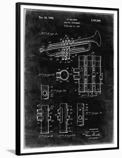 PP141- Black Grunge Selmer 1939 Trumpet Patent Poster-Cole Borders-Framed Premium Giclee Print