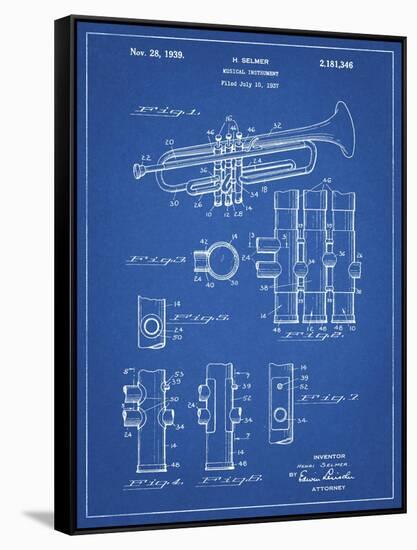 PP141- Blueprint Selmer 1939 Trumpet Patent Poster-Cole Borders-Framed Stretched Canvas