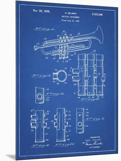 PP141- Blueprint Selmer 1939 Trumpet Patent Poster-Cole Borders-Mounted Premium Giclee Print