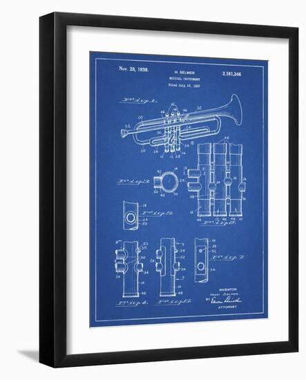 PP141- Blueprint Selmer 1939 Trumpet Patent Poster-Cole Borders-Framed Giclee Print