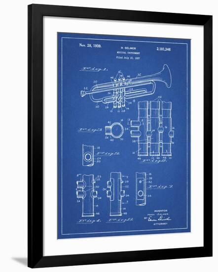 PP141- Blueprint Selmer 1939 Trumpet Patent Poster-Cole Borders-Framed Giclee Print