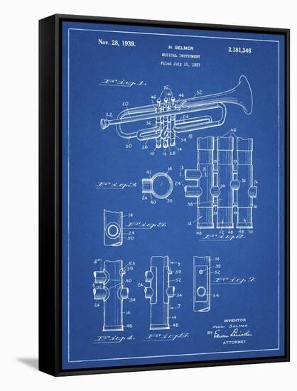 PP141- Blueprint Selmer 1939 Trumpet Patent Poster-Cole Borders-Framed Stretched Canvas