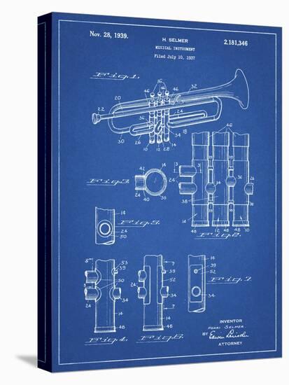 PP141- Blueprint Selmer 1939 Trumpet Patent Poster-Cole Borders-Stretched Canvas