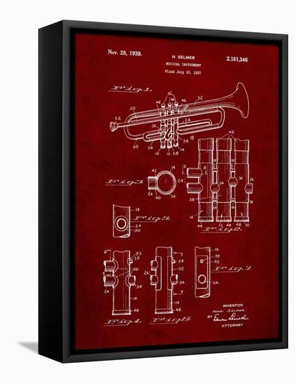PP141- Burgundy Selmer 1939 Trumpet Patent Poster-Cole Borders-Framed Stretched Canvas
