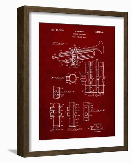PP141- Burgundy Selmer 1939 Trumpet Patent Poster-Cole Borders-Framed Giclee Print
