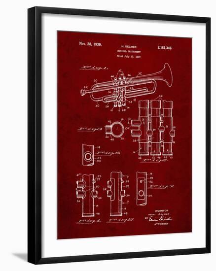 PP141- Burgundy Selmer 1939 Trumpet Patent Poster-Cole Borders-Framed Giclee Print