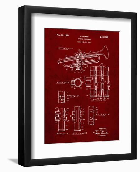 PP141- Burgundy Selmer 1939 Trumpet Patent Poster-Cole Borders-Framed Giclee Print