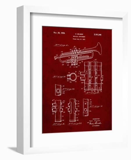 PP141- Burgundy Selmer 1939 Trumpet Patent Poster-Cole Borders-Framed Giclee Print