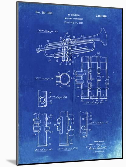 PP141- Faded Blueprint Selmer 1939 Trumpet Patent Poster-Cole Borders-Mounted Giclee Print