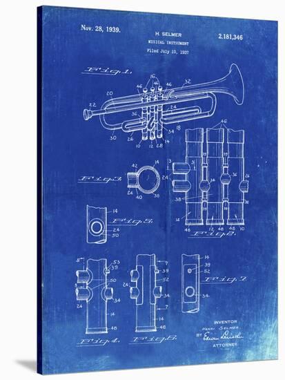 PP141- Faded Blueprint Selmer 1939 Trumpet Patent Poster-Cole Borders-Stretched Canvas