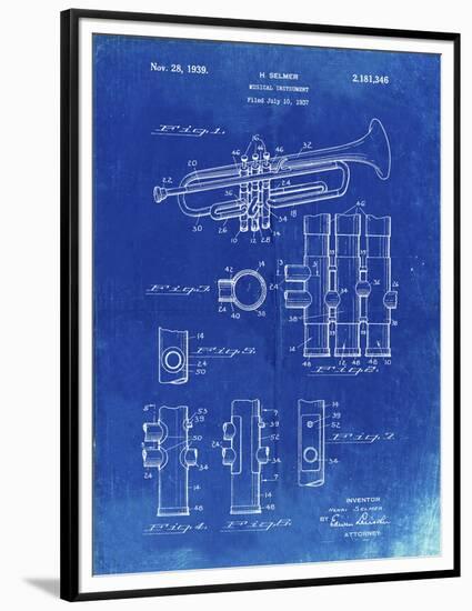 PP141- Faded Blueprint Selmer 1939 Trumpet Patent Poster-Cole Borders-Framed Premium Giclee Print