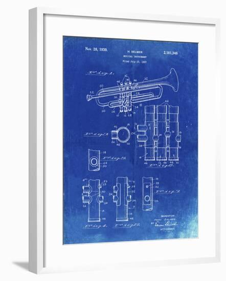 PP141- Faded Blueprint Selmer 1939 Trumpet Patent Poster-Cole Borders-Framed Giclee Print