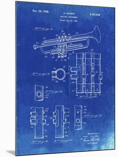 PP141- Faded Blueprint Selmer 1939 Trumpet Patent Poster-Cole Borders-Mounted Giclee Print