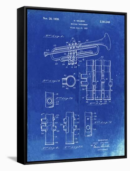 PP141- Faded Blueprint Selmer 1939 Trumpet Patent Poster-Cole Borders-Framed Stretched Canvas