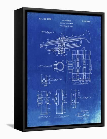 PP141- Faded Blueprint Selmer 1939 Trumpet Patent Poster-Cole Borders-Framed Stretched Canvas