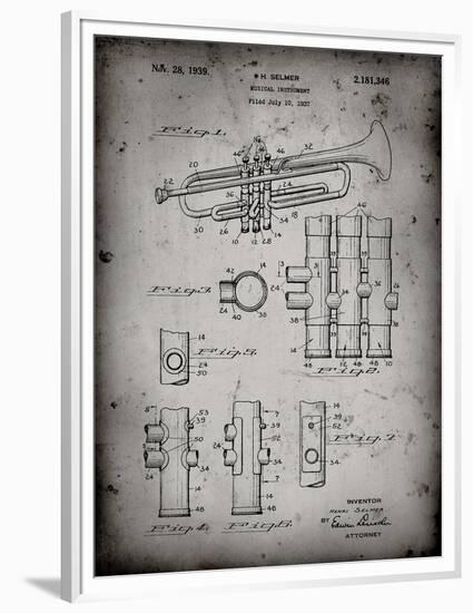 PP141- Faded Grey Selmer 1939 Trumpet Patent Poster-Cole Borders-Framed Premium Giclee Print