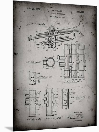 PP141- Faded Grey Selmer 1939 Trumpet Patent Poster-Cole Borders-Mounted Premium Giclee Print