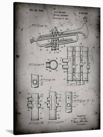 PP141- Faded Grey Selmer 1939 Trumpet Patent Poster-Cole Borders-Stretched Canvas