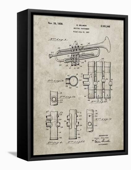 PP141- Sandstone Selmer 1939 Trumpet Patent Poster-Cole Borders-Framed Stretched Canvas