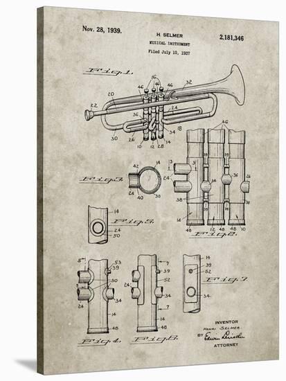 PP141- Sandstone Selmer 1939 Trumpet Patent Poster-Cole Borders-Stretched Canvas