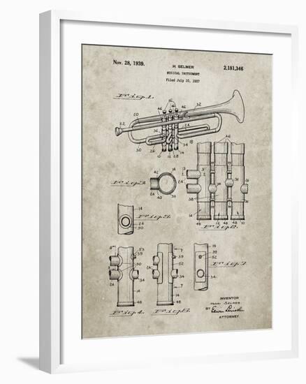 PP141- Sandstone Selmer 1939 Trumpet Patent Poster-Cole Borders-Framed Giclee Print