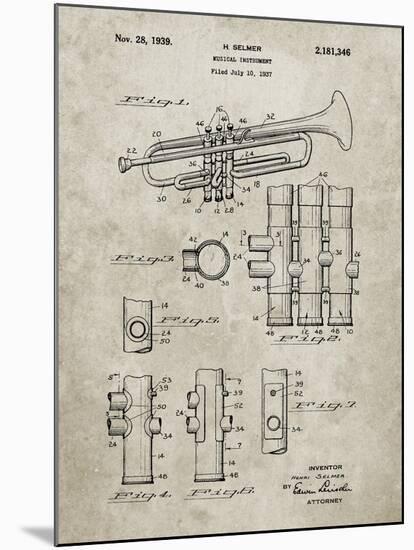 PP141- Sandstone Selmer 1939 Trumpet Patent Poster-Cole Borders-Mounted Giclee Print