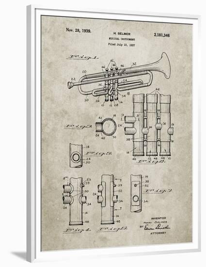 PP141- Sandstone Selmer 1939 Trumpet Patent Poster-Cole Borders-Framed Premium Giclee Print