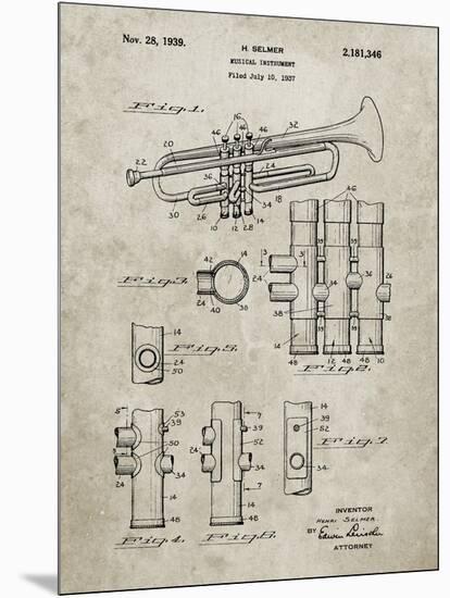 PP141- Sandstone Selmer 1939 Trumpet Patent Poster-Cole Borders-Mounted Premium Giclee Print